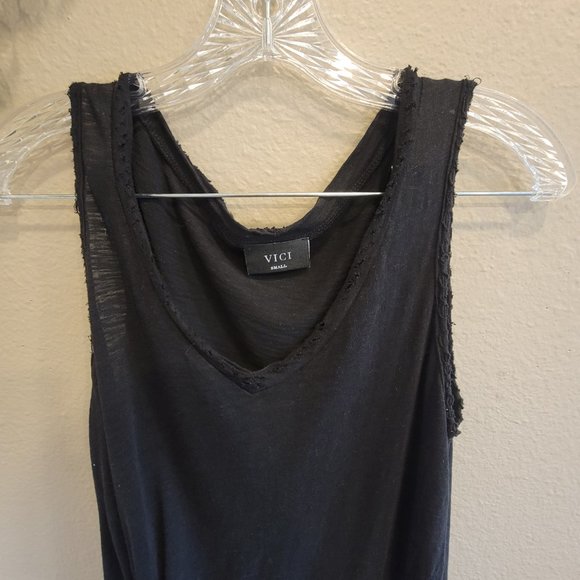 VICI | Black Distressed V-Neck Tank | Size Small - Picture 2 of 5